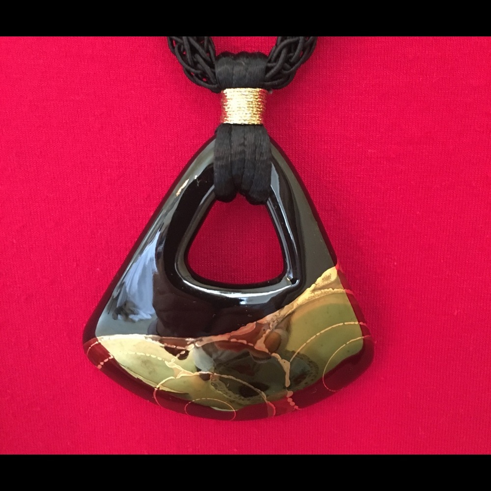 Black and Gold Handmade Ceramic Pendant and Earrings